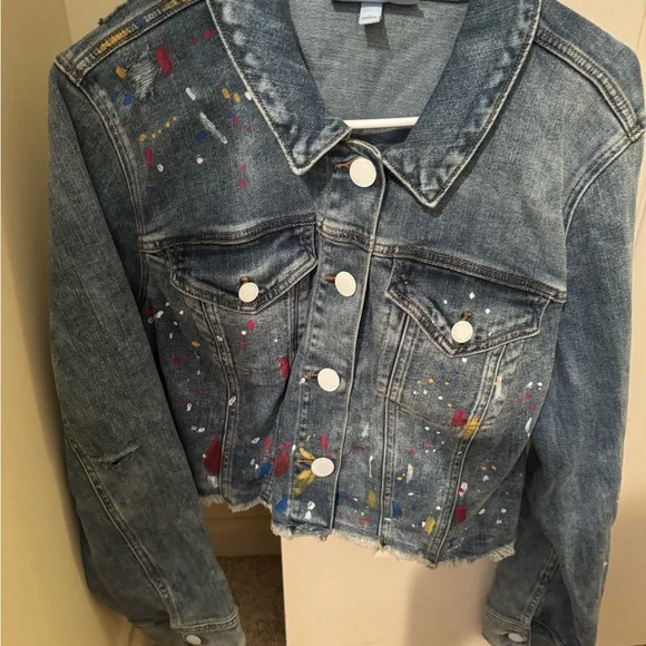 NWOT Lane Bryant paint splatter design blue Jean jacket size 20 - Picture 3 of 7